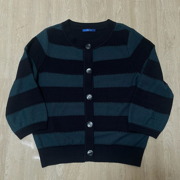 키이스 여성 스트라이프 라운드 니트 가디건 44-55 이미지