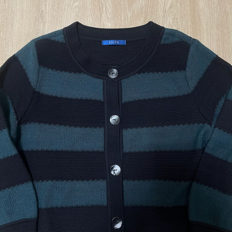 키이스 여성 스트라이프 라운드 니트 가디건 44-55 이미지