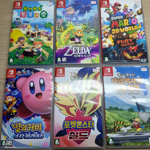 닌텐도칩 (동물의숲, 젤다 지혜의투영, 슈퍼마리오3D월드, 별의커비, 포켓몬스터 실드, 짱구 나와박사의여름방학 이미지
