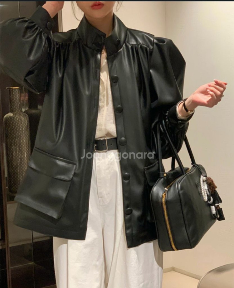 바이씨니 단독핏 레더셔링자켓 바이씨니 레더 이미지