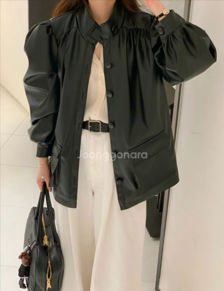 바이씨니 단독핏 레더셔링자켓 바이씨니 레더 이미지