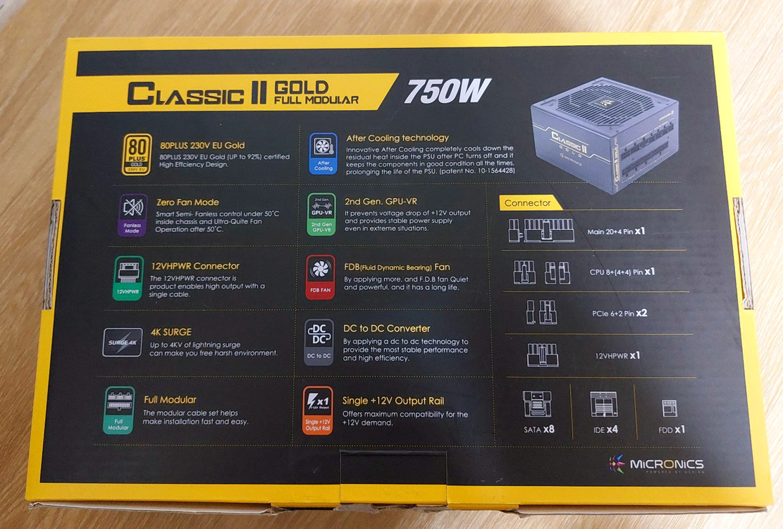 750W 골드 풀모듈러 파워서플라이 이미지
