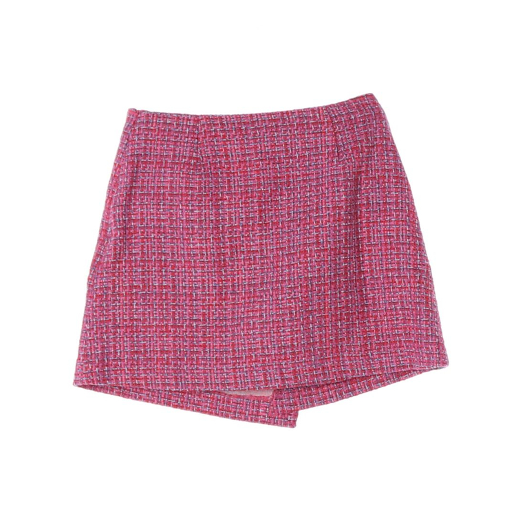 마쥬 레드 핑크 체크 버튼 랩 미니 트위드 스커트 치마 이미지