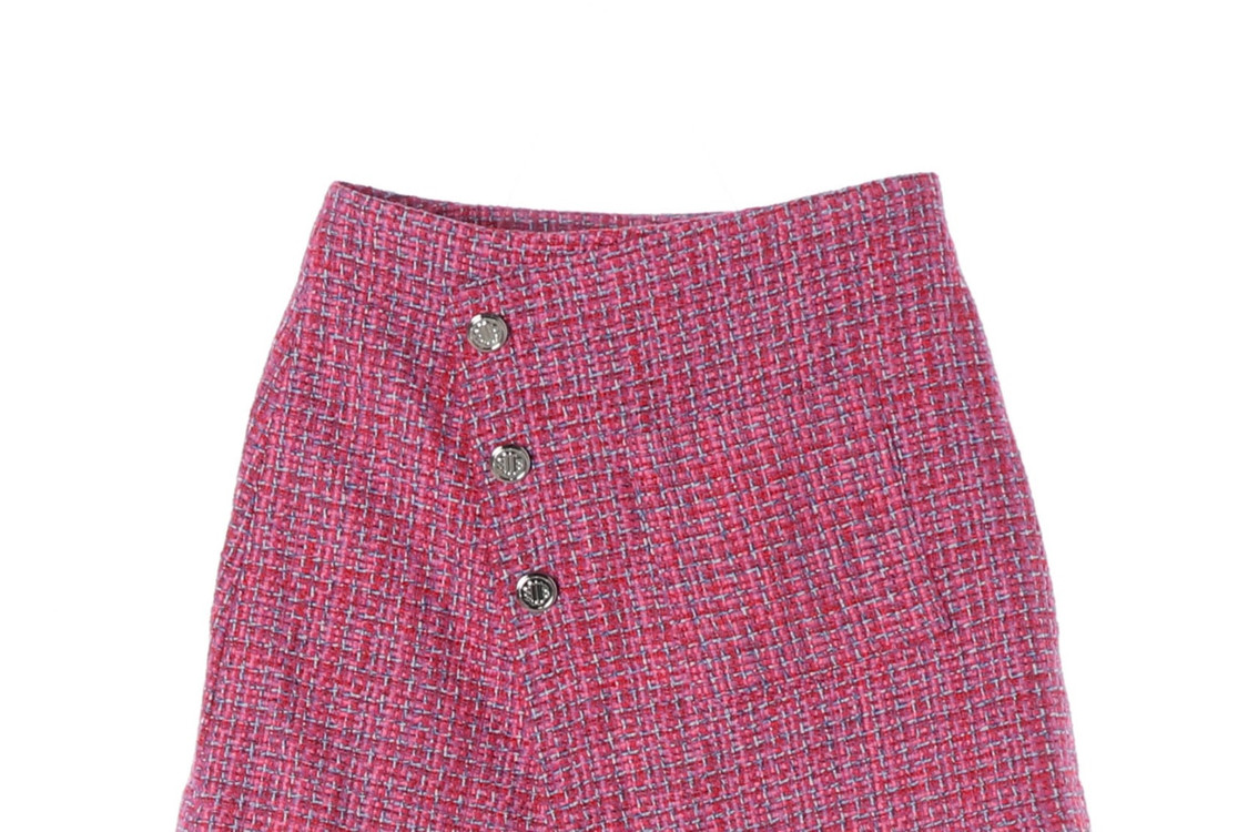 마쥬 레드 핑크 체크 버튼 랩 미니 트위드 스커트 치마 이미지
