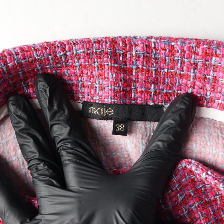 마쥬 레드 핑크 체크 버튼 랩 미니 트위드 스커트 치마 이미지