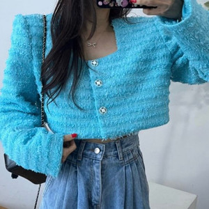 [새상품] by flow 스퀘어넥 트위드 크롭 자켓 이미지