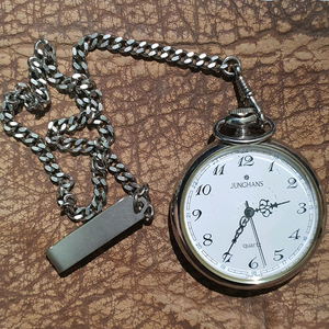 JUNGHANS 포켓 워치 빈티지 오픈 페이스 쿼츠 앤티크 체인 이미지