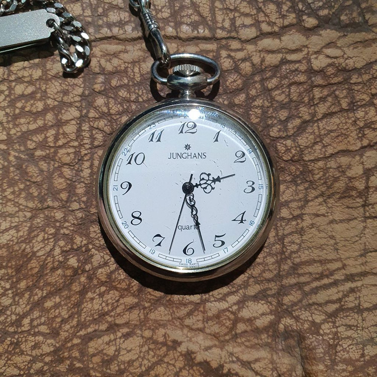 JUNGHANS 포켓 워치 빈티지 오픈 페이스 쿼츠 앤티크 체인 이미지