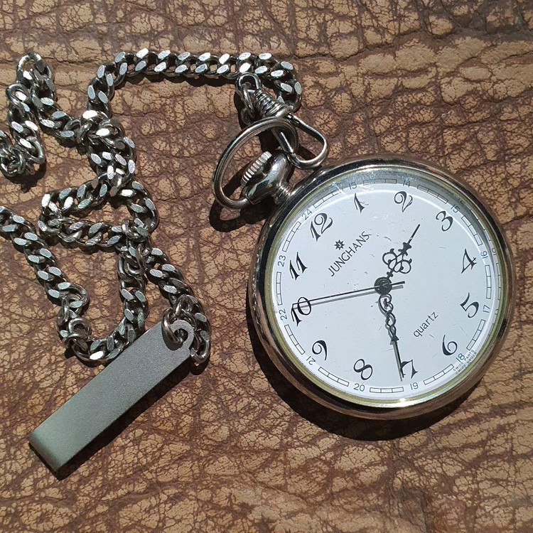 JUNGHANS 포켓 워치 빈티지 오픈 페이스 쿼츠 앤티크 체인 이미지