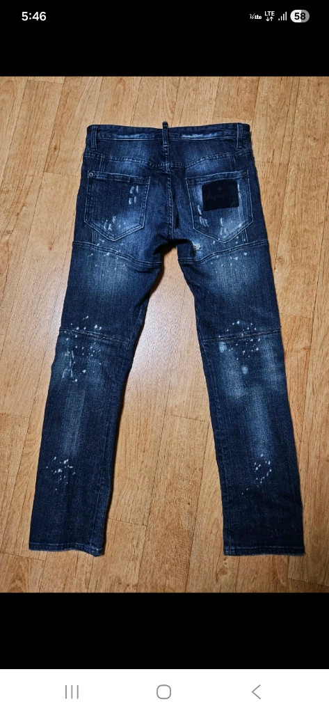 정품,새옷수준) 디스퀘어드2 남성 데미지 워싱 페인팅 스판 청바지,33인치 이미지