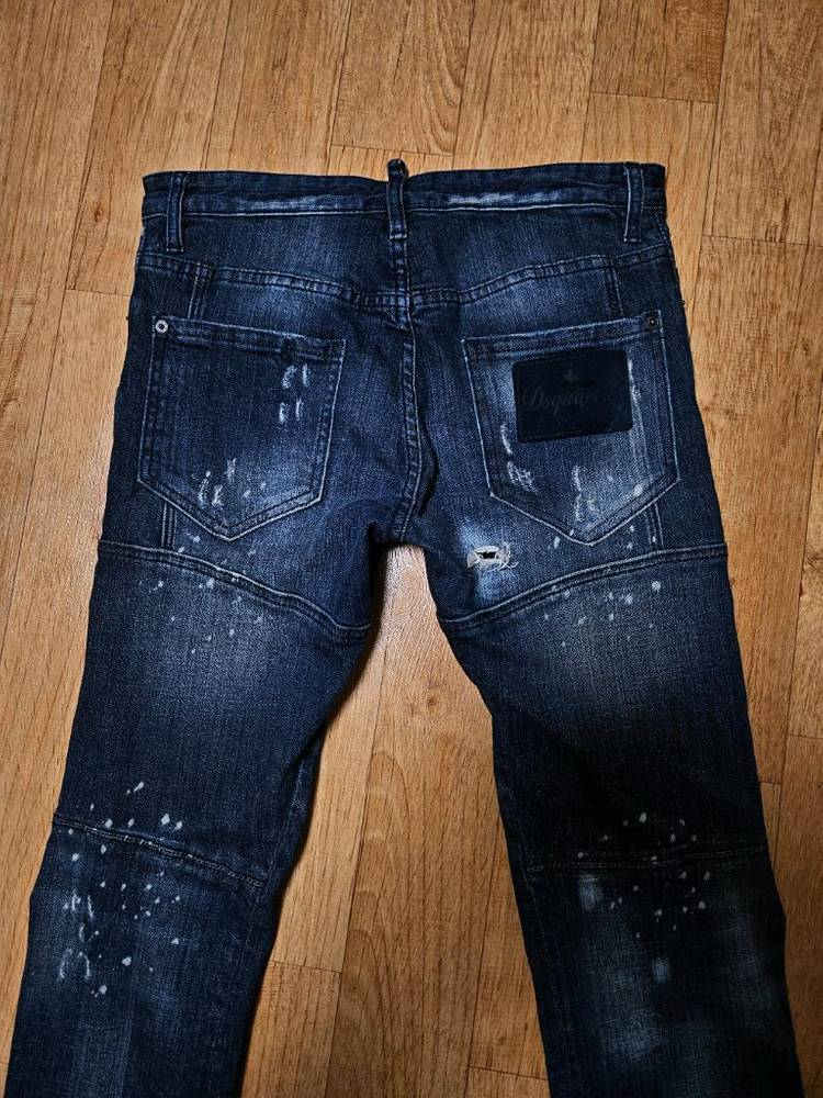 정품,새옷수준) 디스퀘어드2 남성 데미지 워싱 페인팅 스판 청바지,33인치 이미지