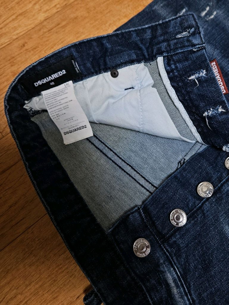 정품,새옷수준) 디스퀘어드2 남성 데미지 워싱 페인팅 스판 청바지,33인치 이미지