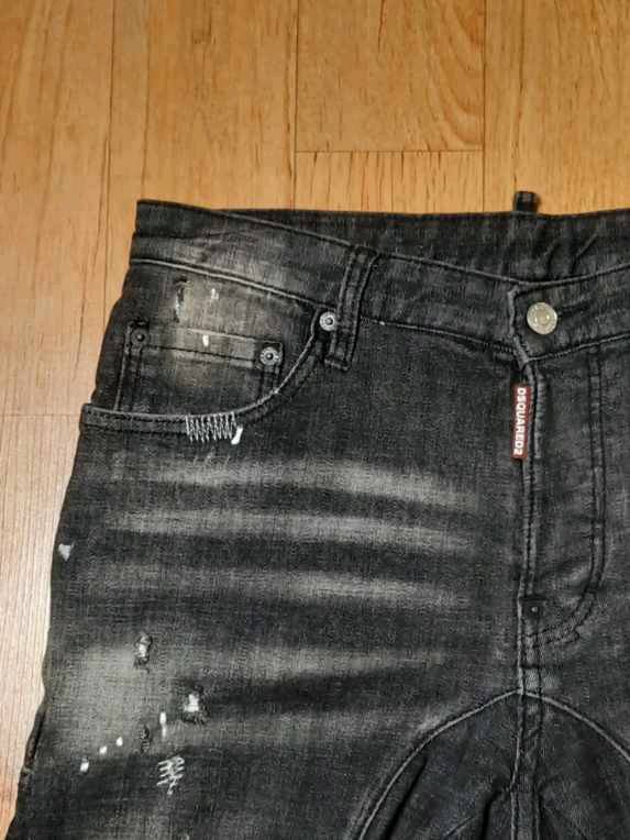 정품,새옷수줏)디스퀘어드2 남성 데미지 워싱 페인팅 블랙 스판 청바지,33인치 이미지