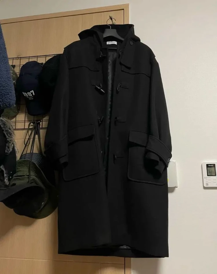 (M)파르티멘토 오버사이즈 멜톤 더플 롱 코트 블랙 이미지