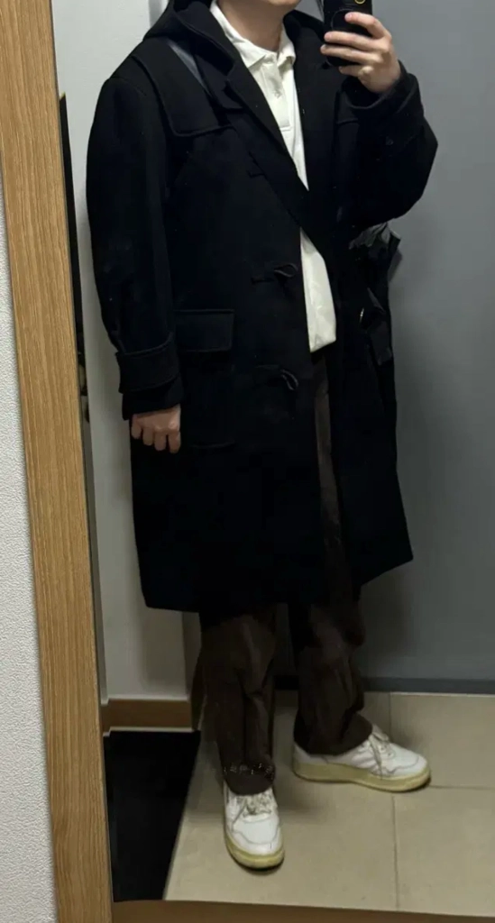 (M)파르티멘토 오버사이즈 멜톤 더플 롱 코트 블랙 이미지