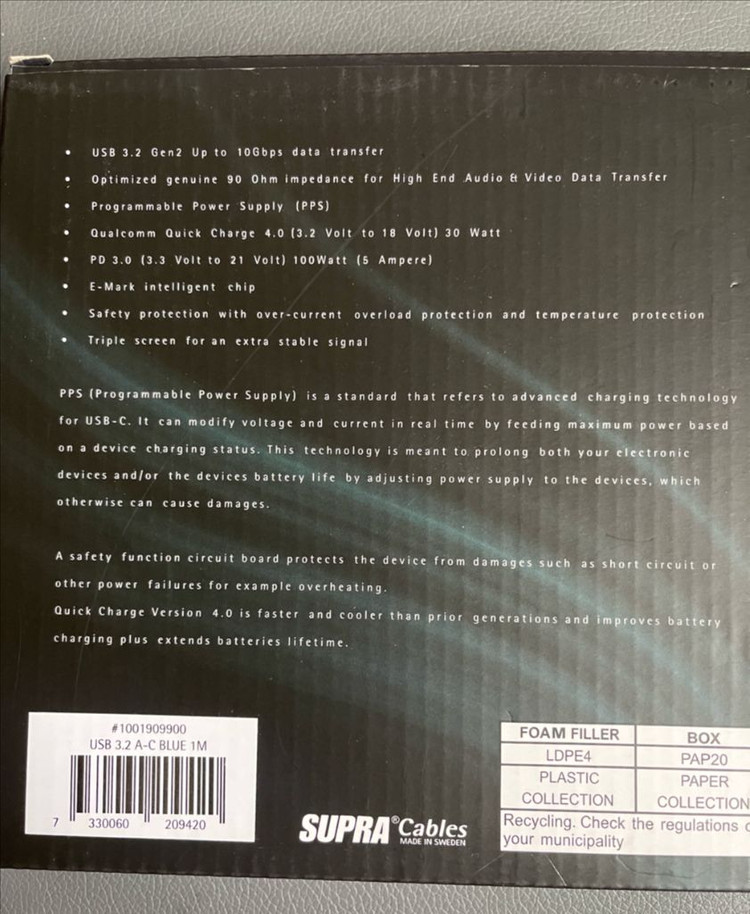 supra usb 3.2 A - C 케이블 1m 이미지