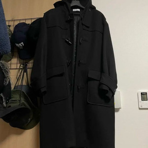 (M)파르티멘토 오버사이즈 멜톤 더플 롱 코트 블랙 이미지