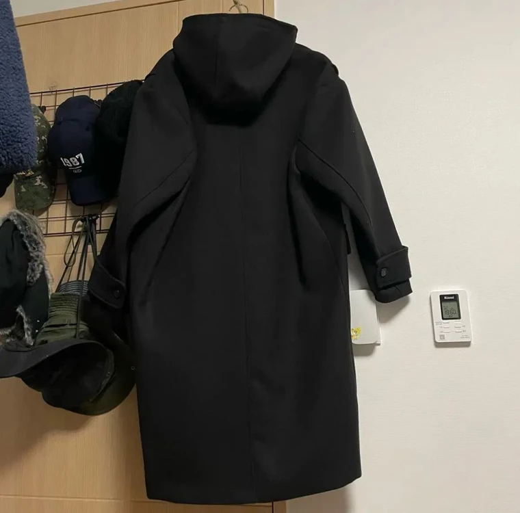 (M)파르티멘토 오버사이즈 멜톤 더플 롱 코트 블랙 이미지