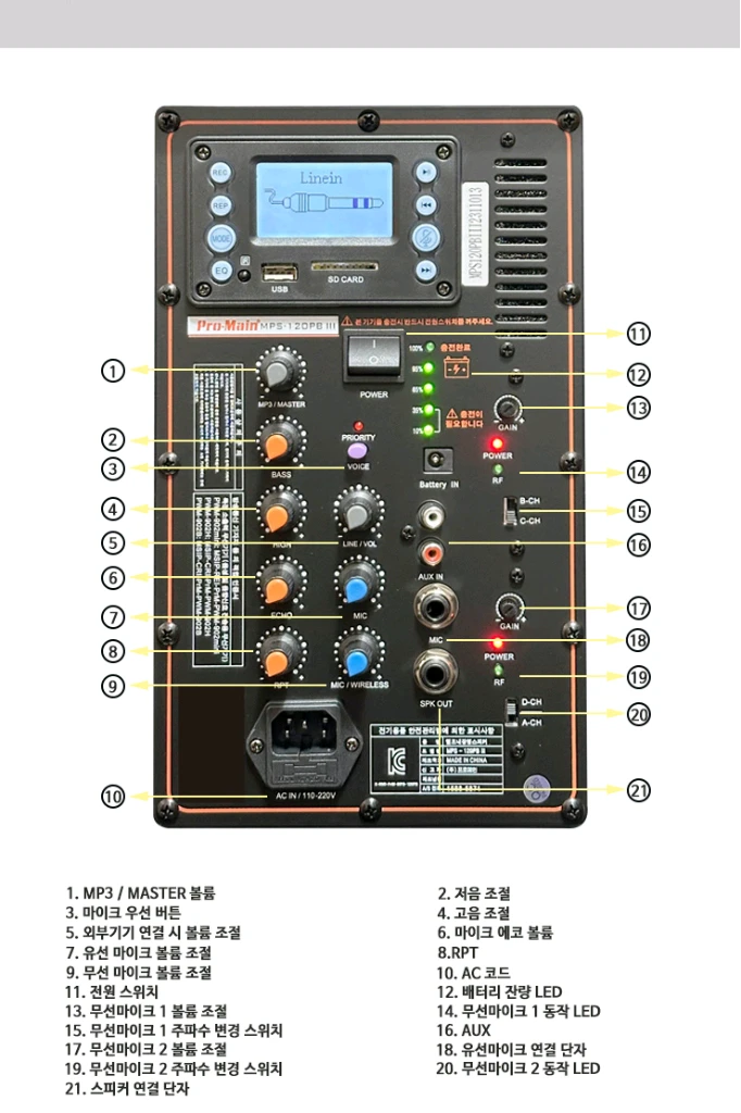 [중고] 프로메인 앰프내장형 USB 블루투스 이동식 스피커 (MPS-120PBIII) 이미지