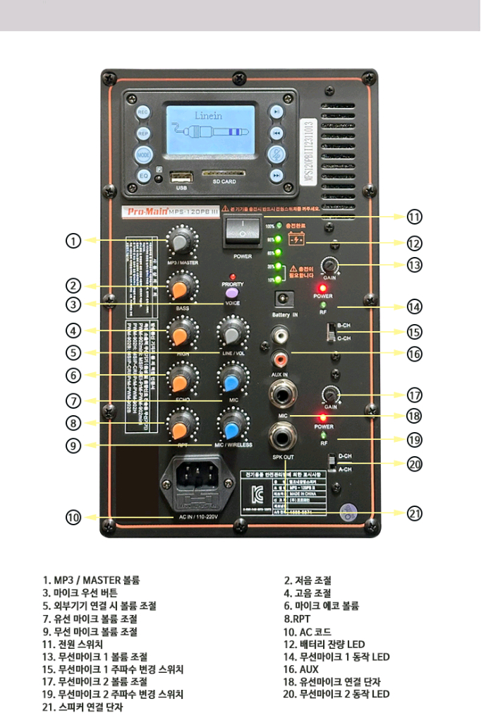 [중고] 프로메인 앰프내장형 USB 블루투스 이동식 스피커 (MPS-120PBIII) 이미지