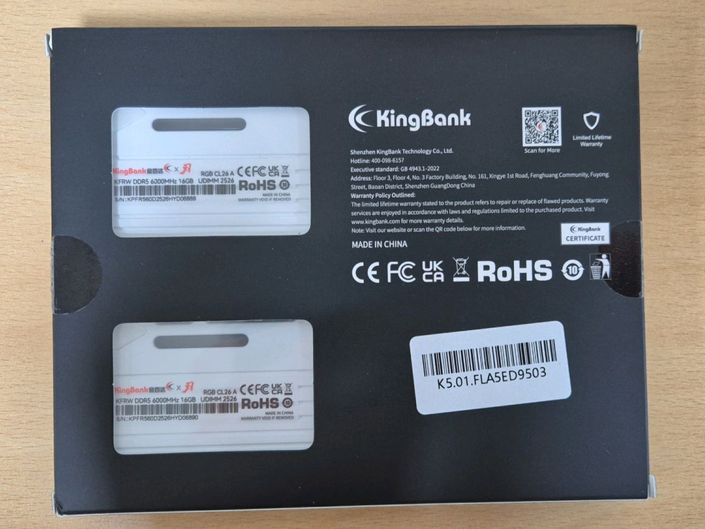 킹뱅크 DDR5 32GB ( 16GB x2) 6000MHz CL26 화이트 RGB 하이닉스 A다이 램 이미지