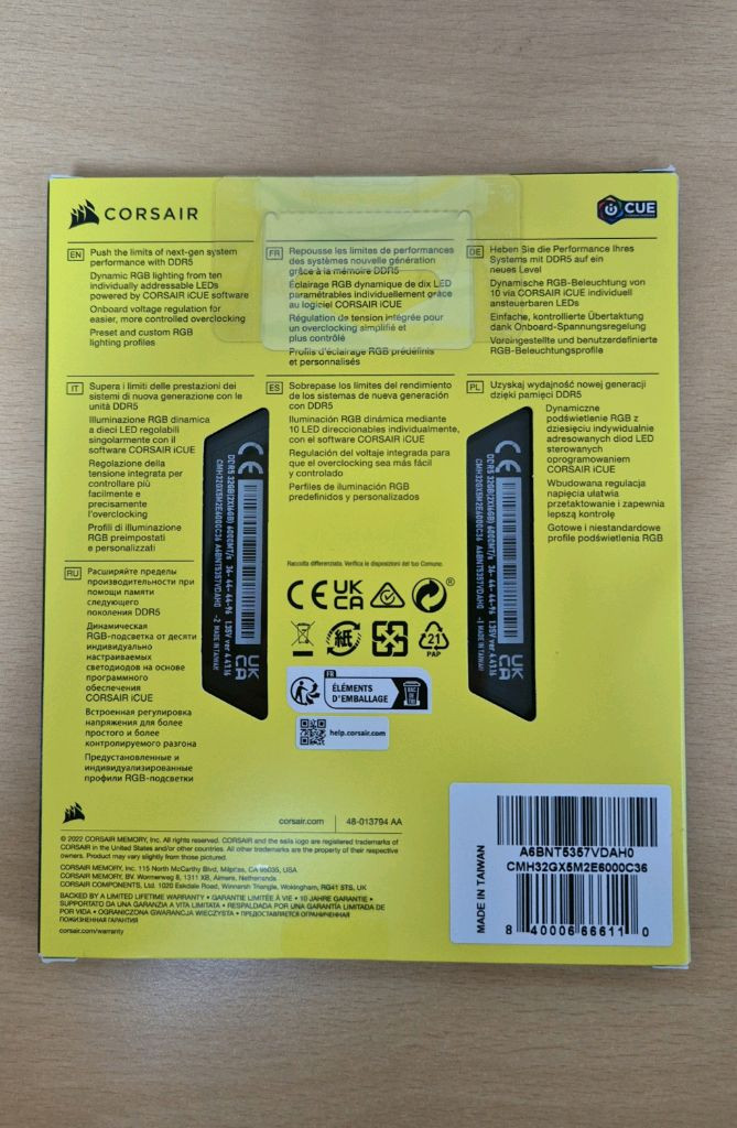 미개봉) 커세어 DDR5 32GB ( 16GB x2) 6000MHz RGB 램 이미지