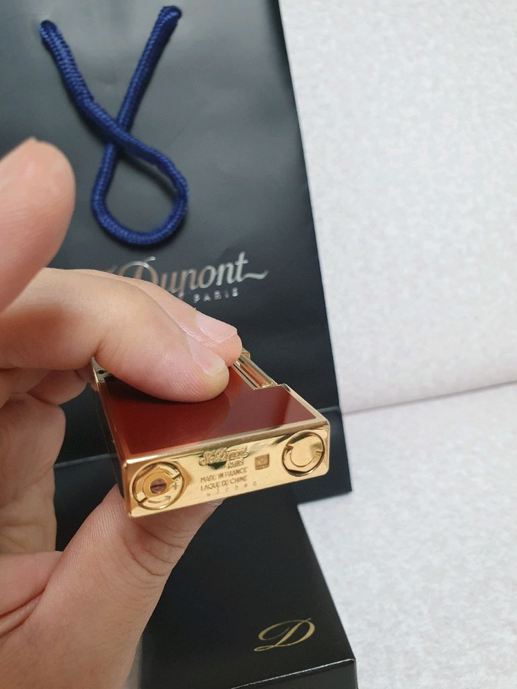 [새상품,풀세트] 듀퐁라이터 라인2 ca15576 클래식 마룬 래커 골드 듀퐁 라이타 이미지