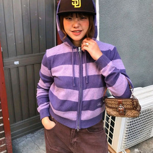 코드그라피 스트라이프 니트 후드 집업-라벤더 이미지