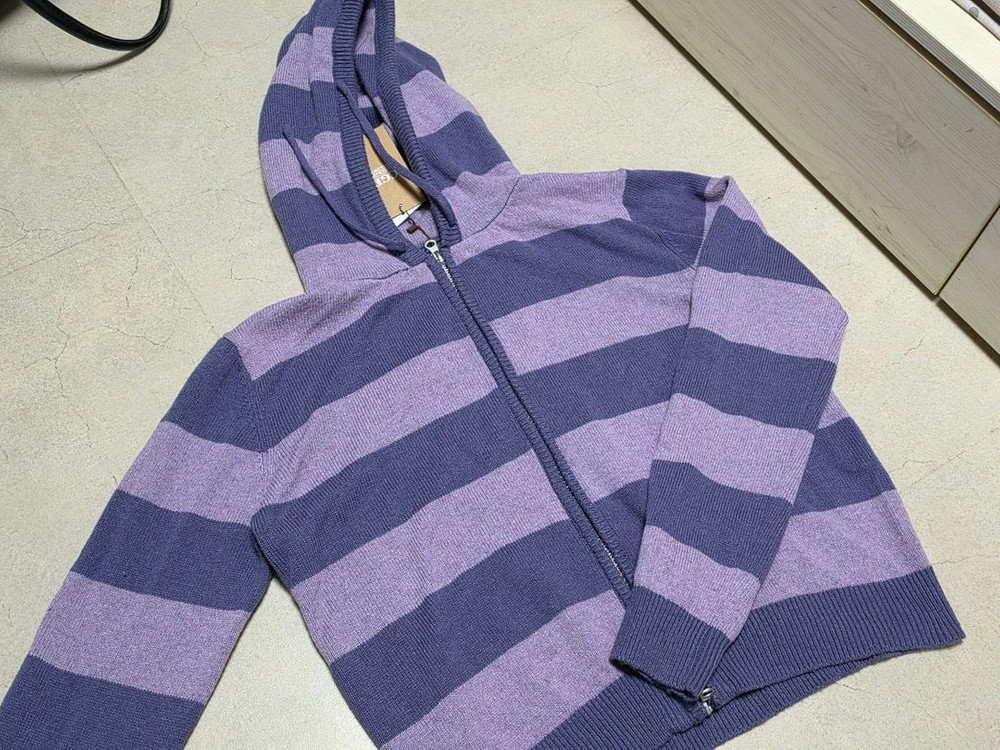 코드그라피 스트라이프 니트 후드 집업-라벤더 이미지