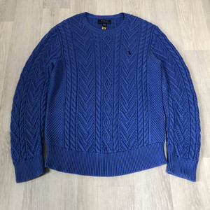 (우먼스 XS-S) 폴로 랄프로렌 POLO 아란 코튼 라운드 스웨터 니트 블루 이미지