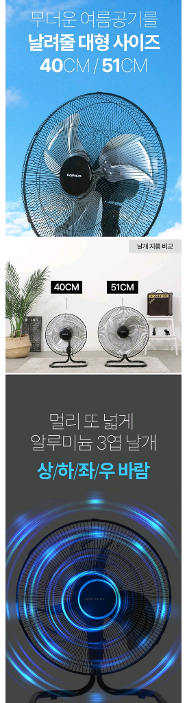 (미개봉 새상품)대우 좌우회전 3단 업소용 선풍기 40cm 이미지