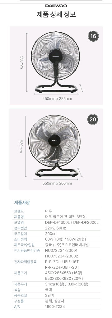 (미개봉 새상품)대우 좌우회전 3단 업소용 선풍기 40cm 이미지