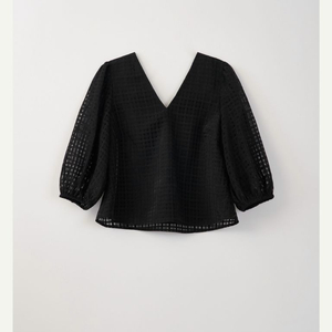 시에 sie 마티 체크 시어 블라우스 블랙 스몰 새상품 이미지