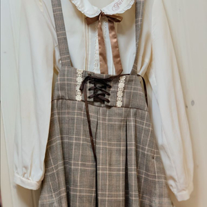 애로우 코르셋 체크 원피스 양지뢰 지뢰계 양산형 이미지