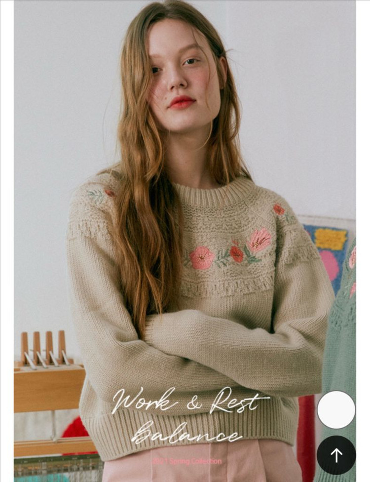 류이서,한선화착용:)보카바카 플라워 자수 니트-베이지 이미지