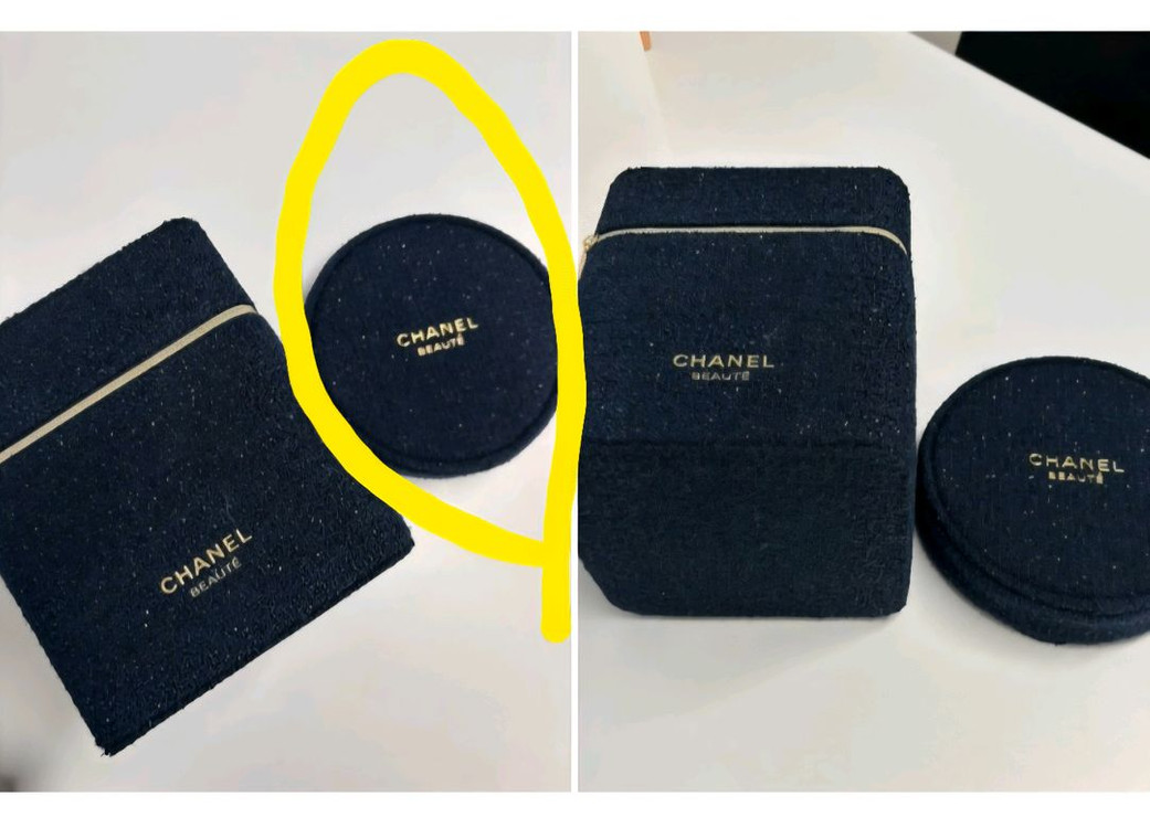 새제품)25년 샤넬홀리데이 트위드 원형파우치 + 샤넬 넘버5 자수패치 스티커 세트 이미지