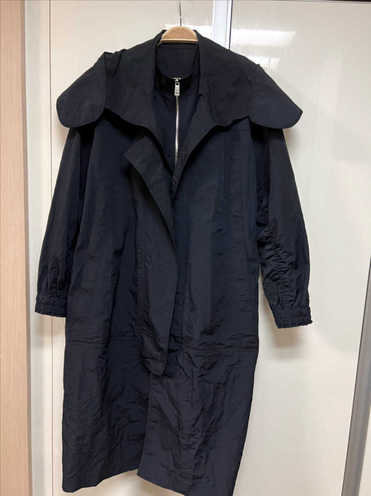 21년 한섬 시스템 SYSTEM 바스락 벨트 후드 트렌치코트 셔링 네이비 롱 간절기 점퍼 자켓 이미지