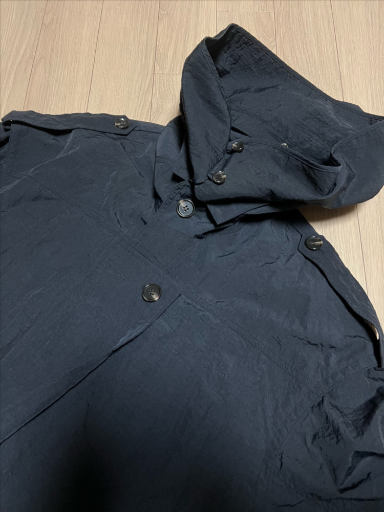 21년 한섬 시스템 SYSTEM 바스락 벨트 후드 트렌치코트 셔링 네이비 롱 간절기 점퍼 자켓 이미지