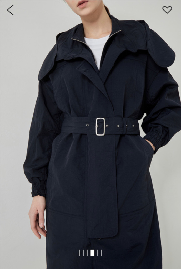 21년 한섬 시스템 SYSTEM 바스락 벨트 후드 트렌치코트 셔링 네이비 롱 간절기 점퍼 자켓 이미지