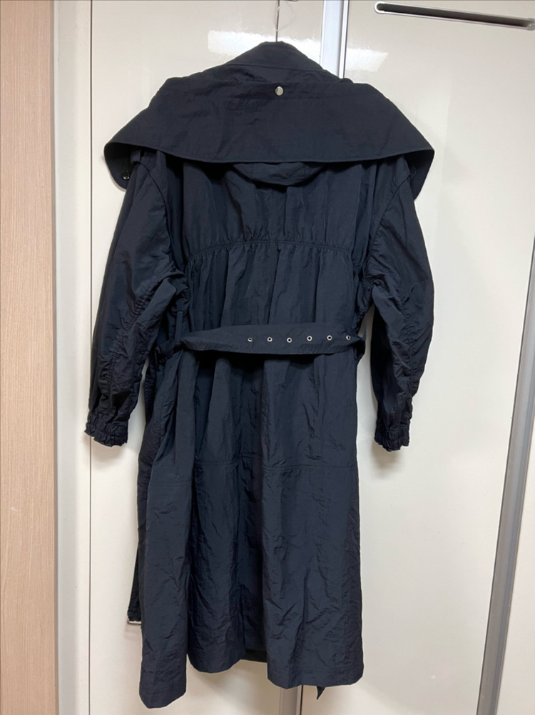 21년 한섬 시스템 SYSTEM 바스락 벨트 후드 트렌치코트 셔링 네이비 롱 간절기 점퍼 자켓 이미지