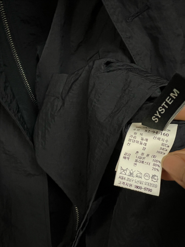 21년 한섬 시스템 SYSTEM 바스락 벨트 후드 트렌치코트 셔링 네이비 롱 간절기 점퍼 자켓 이미지