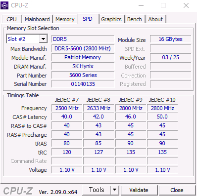 패트리어트 시그니쳐 DDR5 32GB ( 16GB x2) 5600MHz 하이닉스 A다이 언락 램 이미지