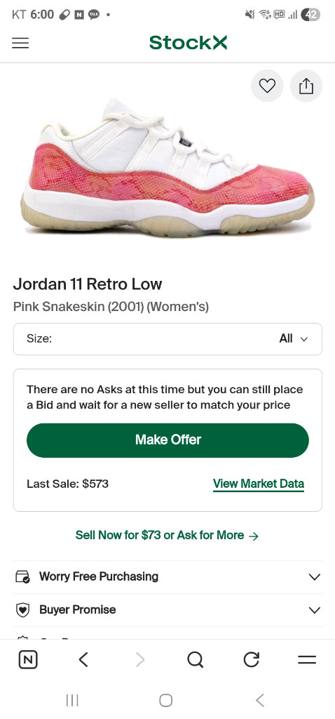 나이키 조던 11 로우 우먼스 스니커즈 분뱀입니다 280mm 이미지