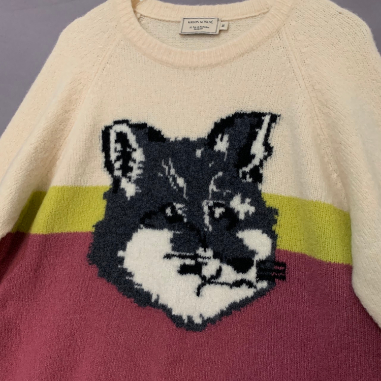M 메종키츠네 공용 빅 폭스 헤드 컬러블록 캐시미어 니트 이미지
