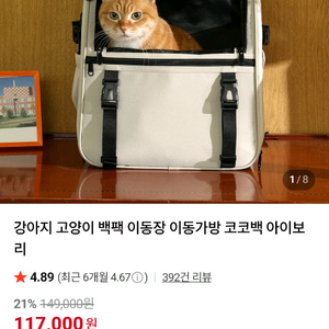 강아지 고양이 백팩 이동장 이동가방 코코백 아이보리 이미지