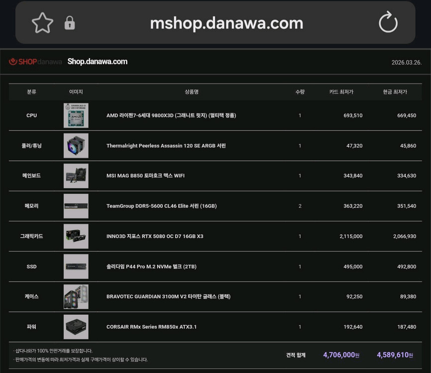 9800X3D RTX5080 32GB 2TB 컴퓨터 입니다 이미지