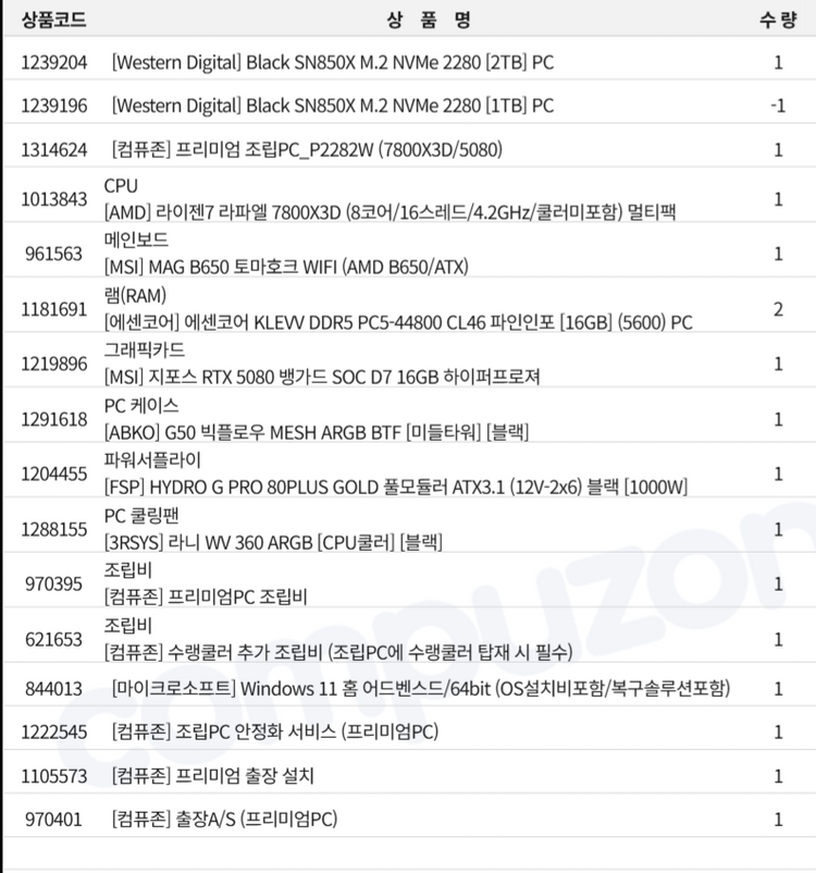 7800x3d 5080 뱅가드 SSD 2tb 컴퓨존 프리미엄pc 판매 이미지