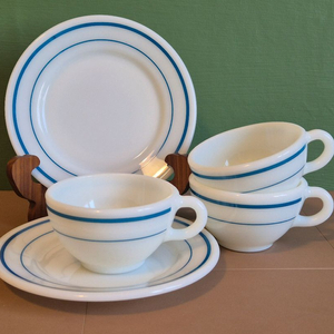 빈티지.파이렉스 블루밴드 접시와 커피잔.개당가 이미지