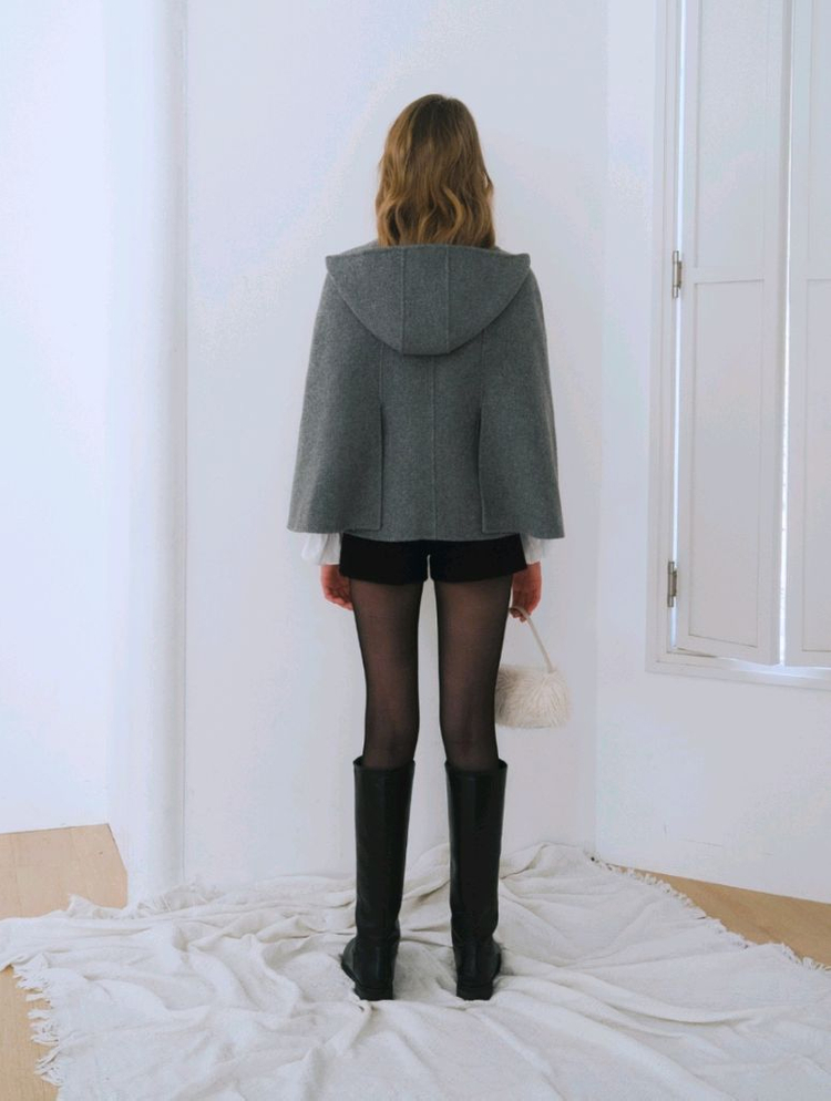 새상품) 르베인 2ND 케이프 후드 핸드메이드 코트 차콜 망토 이미지