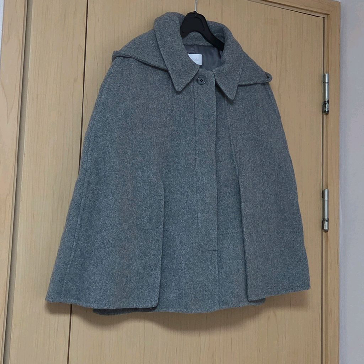 새상품) 르베인 2ND 케이프 후드 핸드메이드 코트 차콜 망토 이미지